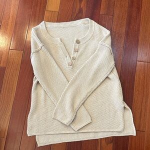 Amazon Cream Scoop-Neck Henley Sweater